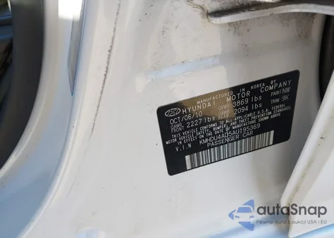 2010 Hyundai Elantra Gls z USA, uszkodzony, nr VIN KMHDU4AD5AU195369